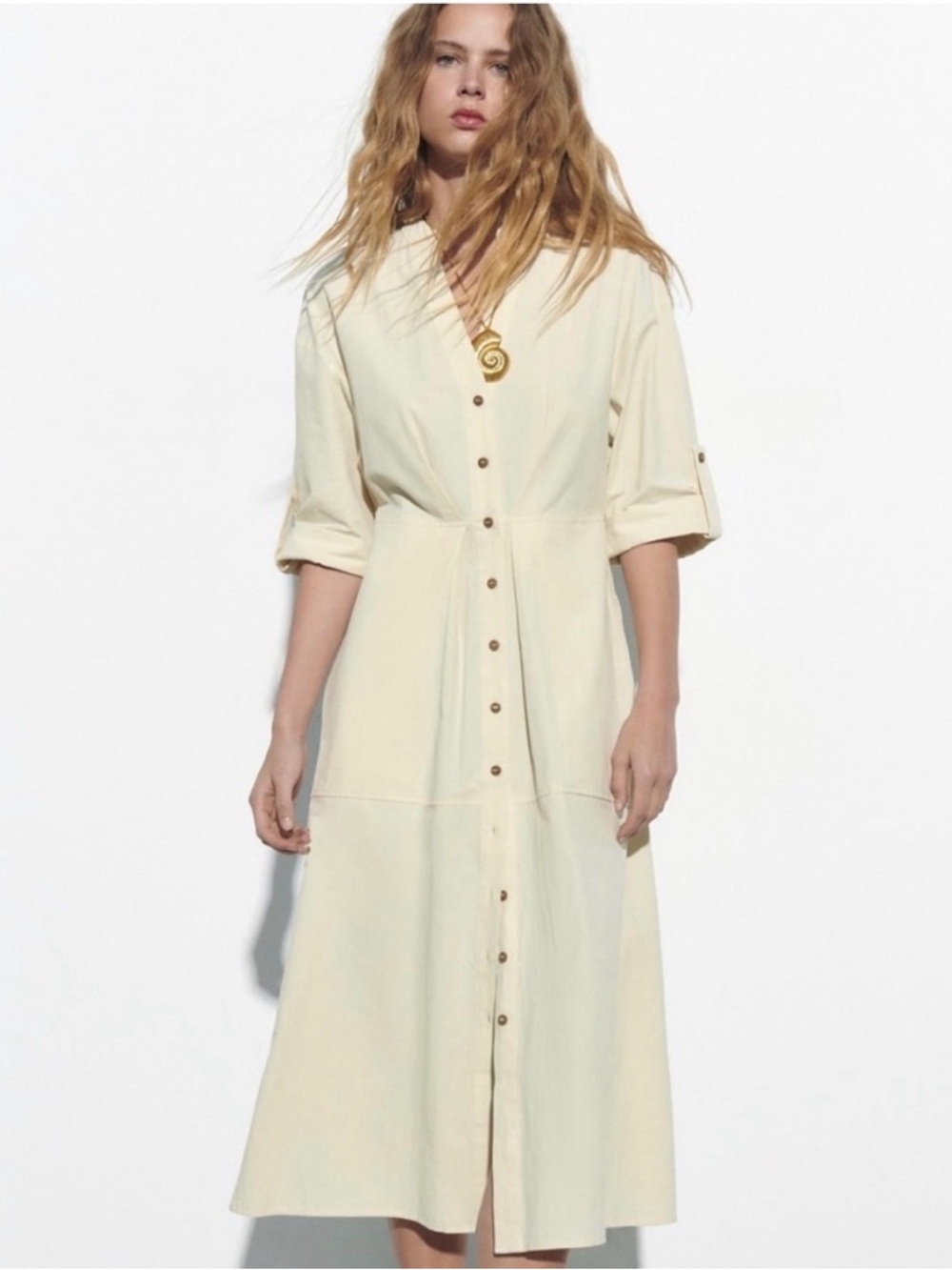 ZARA Midi Shirt Dress Natural